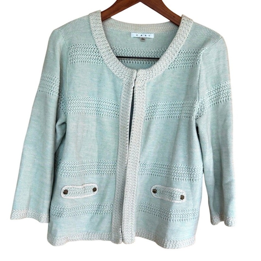 CAbi Society Sweater Cardigan 3/4 Sleeve Mint Green Large Grandmacore Cottage